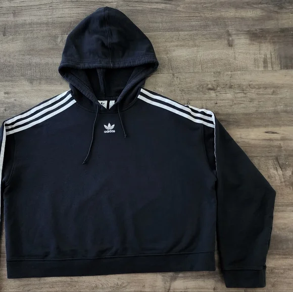 Adidas Essential Cropped Black Pullover Hoodie Women's Large - Picture 10 of 16